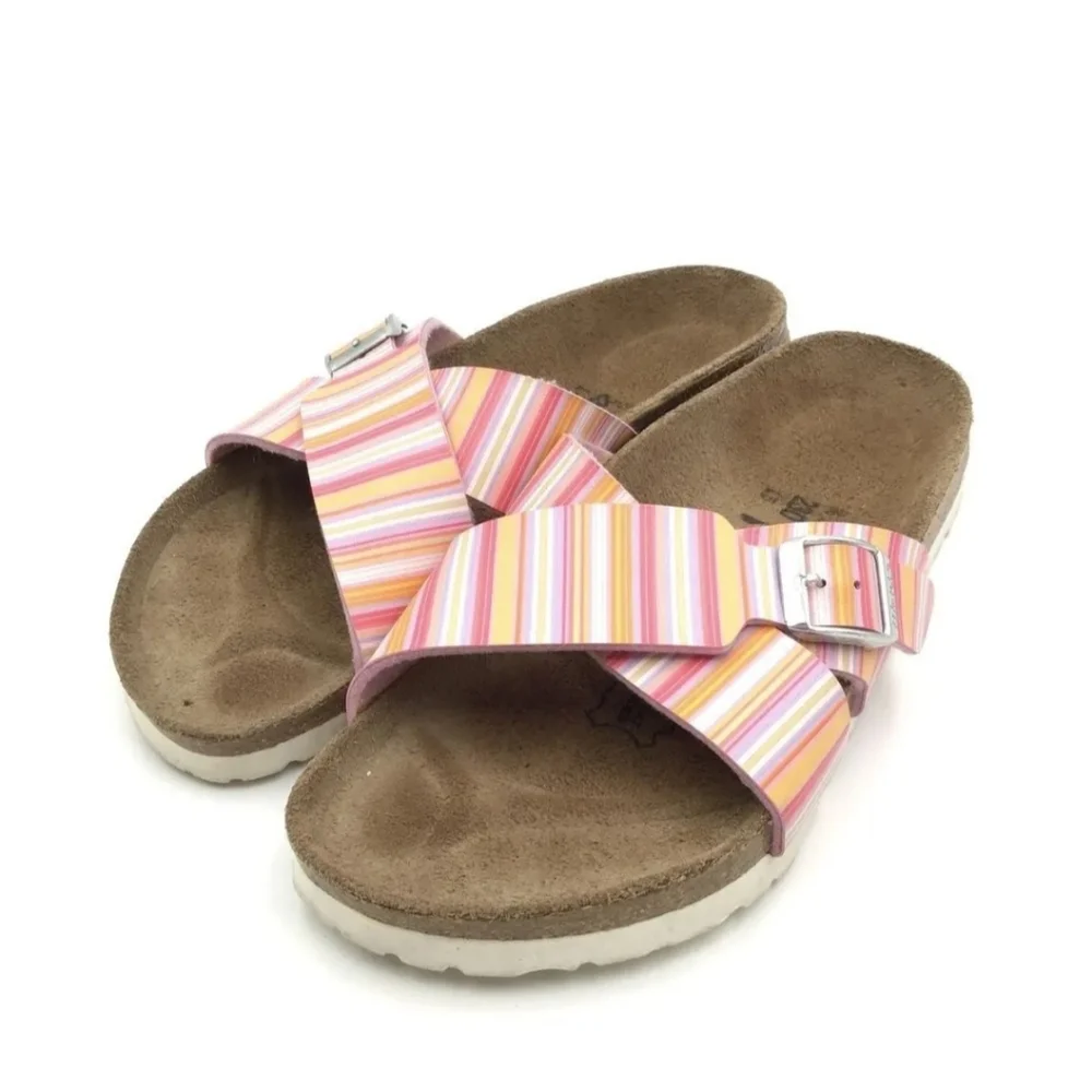 Birkenstock Women's Multicolor Striped Slip On Slide Sandals - Size US 5